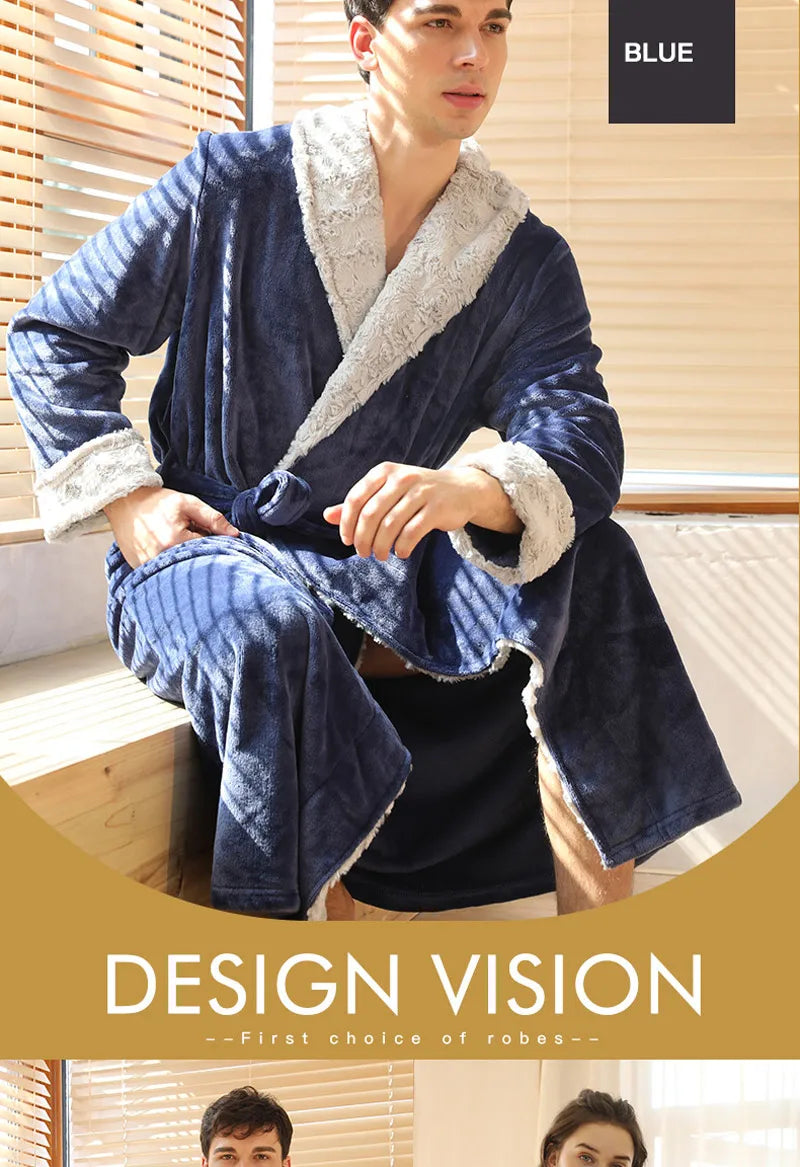 Female Autumn and Winter Warm Long Coral Velvet Thick Couple Bath Bathrobes Men Women Pajamas Shower Robe Bath Towels For Adults