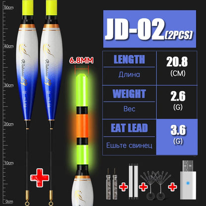 2024 New 2-Piece Luminous Fishing Float With High Sensitivity Short Electronic Rock Fishing Float And USB Dual Port Charging Set