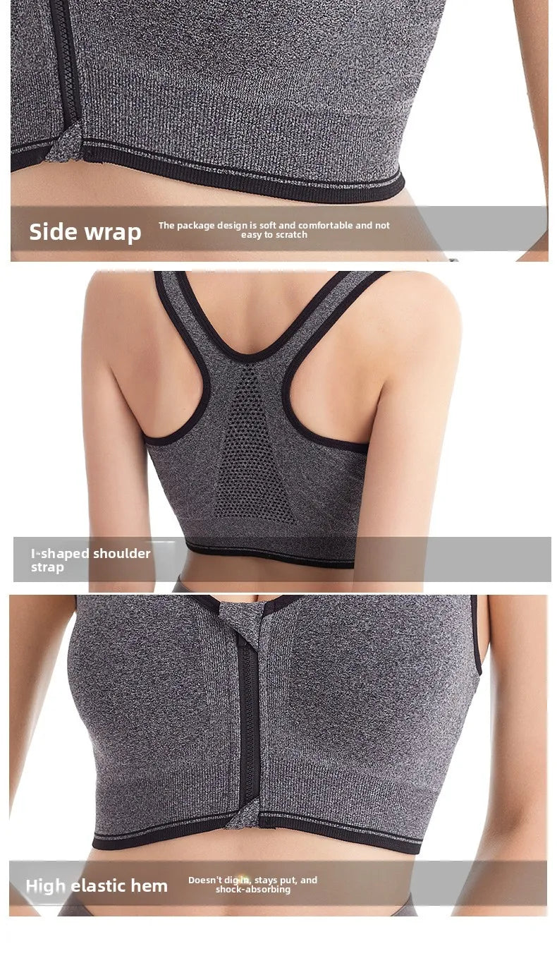 Front Zip Sports Bra High Impact Support Breathable Wire Free Running Yoga Top for Women