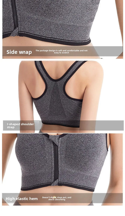 Front Zip Sports Bra High Impact Support Breathable Wire Free Running Yoga Top for Women