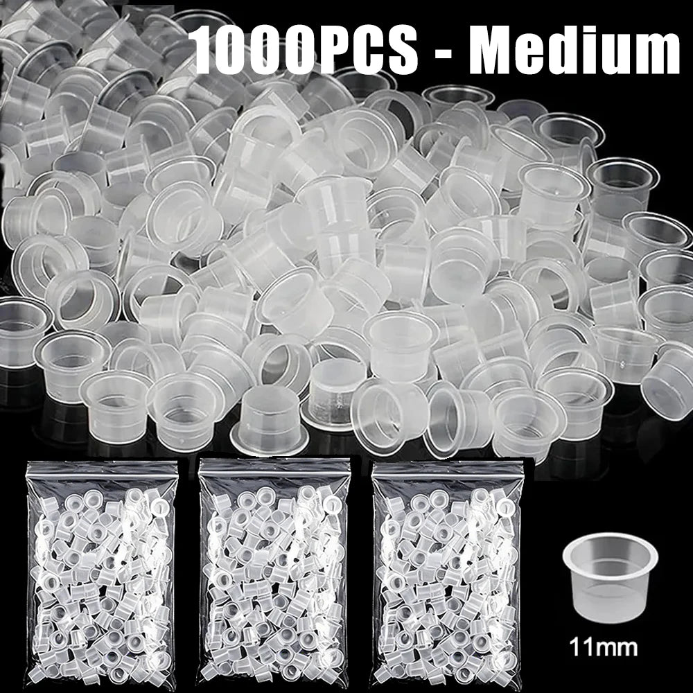 1000/100pcs Disposable Tattoo Ink Cups S/M/L Plastic Clear Holder Container Cap for Tattoo Pigment Permanent Makeup Accessories