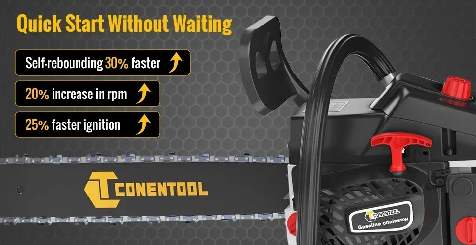 CONENTOOL 58CC 18 Inch Gas Chainsaw 2-Stroke Petrol Chain Saw 2.55kW 11500RPM Wood Cutter for Tree Cutting Firewood Logging Garden Tool