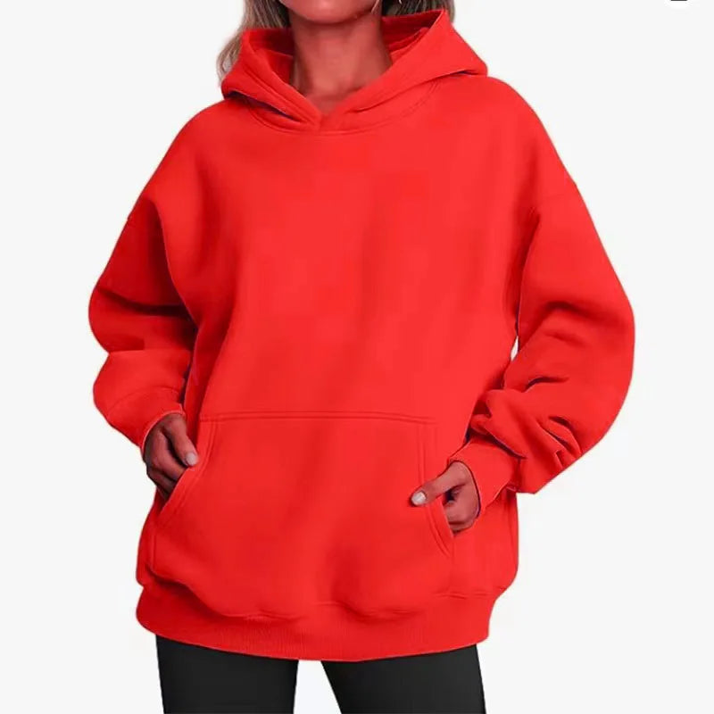 Unisex Oversized Fleece Hoodie – Varm Casual Pullover Plus Size Höst/Vinter, 17 Färger XL–5XL