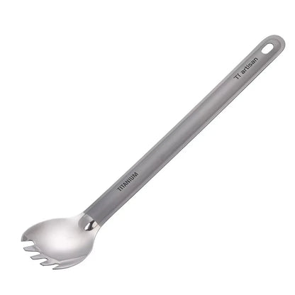 Tiartisan Titaniumsked & Spork – Ultralättviktig 15g, Långt Handtag, Frostad/Polerad, Camping