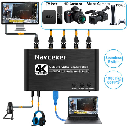 Navceker ZY-AC7 HDMI-capturekort med 4 ingångar