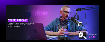 FIFINE USB/XLR dynamisk mikrofon med RGB, hörlursuttag och mute