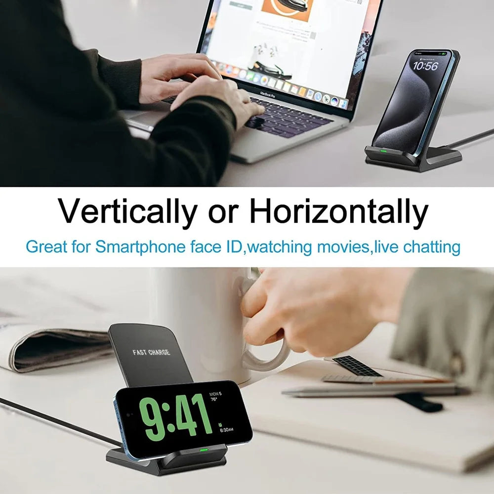 Fast Wireless Charging Stand Compatible with Samsung S24/S23/S22/S21 Ultra, iPhone 17‑12 Pro Max & Xiaomi Smartphones