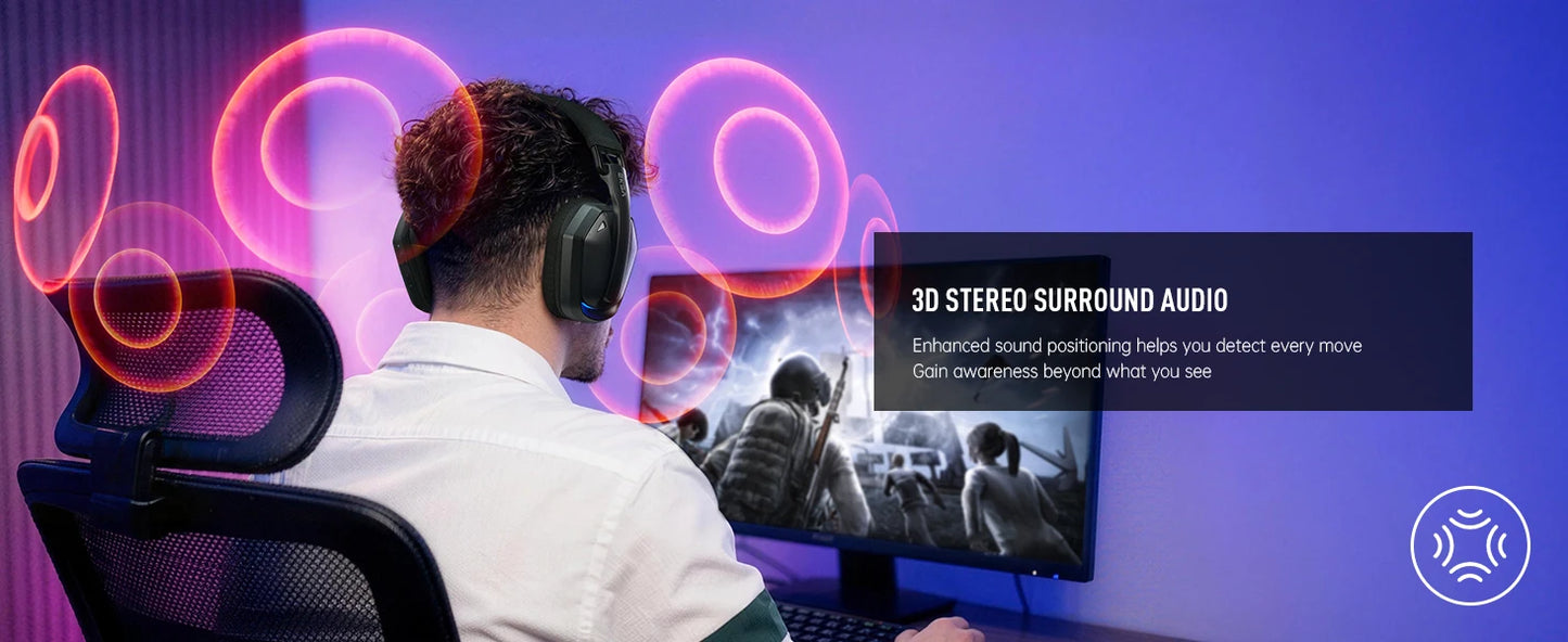 EKSA G19BT 2.4GHz Wireless Gaming Headphones Ultra-light Bluetooth 5.4 Headset Gamer with Microphone for PC/PS5/Xbox