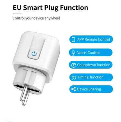 WiFi Smart Plug 16A/20A EU Smart Socket With Power Monitoring Timing Function Works with Tuya Smart Life App Voice Control