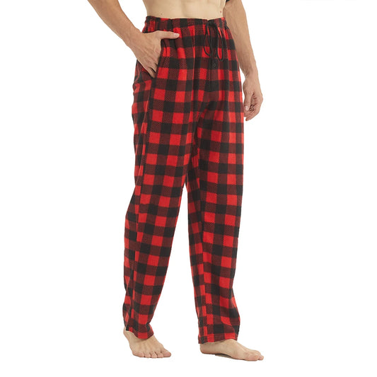 Herr Fleece Pyjamasbyxor – Mjuka Varma Rutiga med Fickor, 3 Färger M–XXL