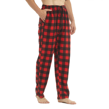 Herr Fleece Pyjamasbyxor – Mjuka Varma Rutiga med Fickor, 3 Färger M–XXL
