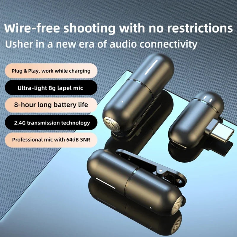 Wireless Mini Lavalier Microphone Live Broadcast Gaming Recording Interview Vlog Professional Microphone for iPhone iPad Android