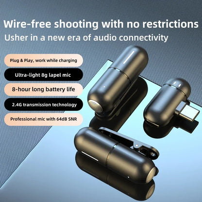 Wireless Mini Lavalier Microphone Live Broadcast Gaming Recording Interview Vlog Professional Microphone for iPhone iPad Android
