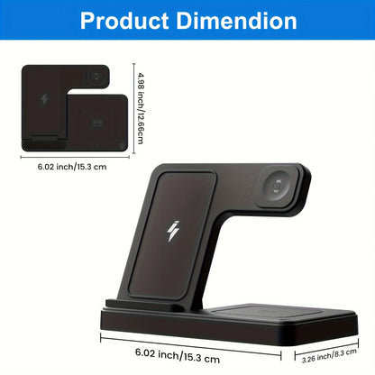 15W Magnetic Wireless Charger Stand Foldable 3 In 1 Fast Charging Sation for iPhone 17- 12 Pro Max Apple Watch 8 7 Airpods Pro