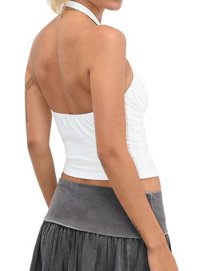 Dam Halterneck Linne 2026 – Slim Fit Ryggöppen Ärmlös Sexig Sommar, Svart & Vit S–L
