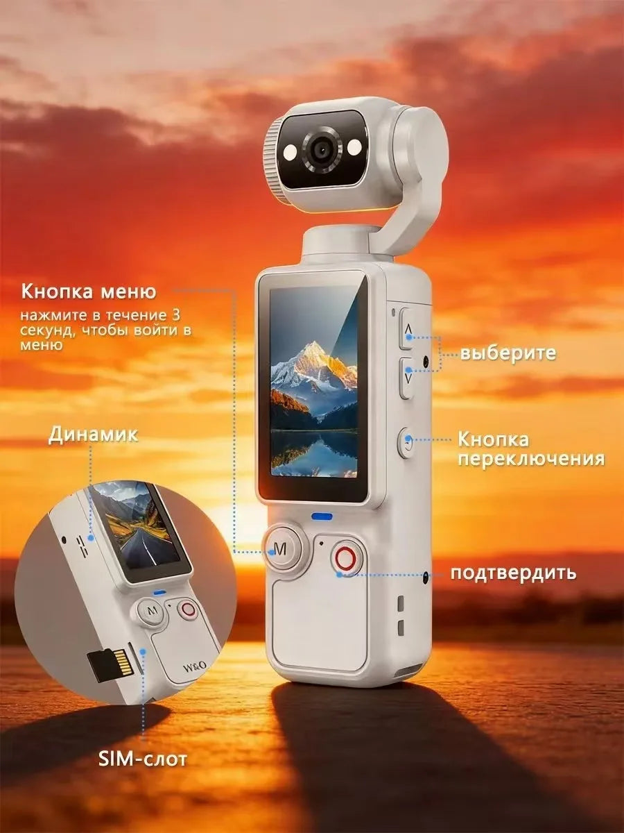 4K  Action Camera 180° Auto-rotate Len Pocket Camera 1.9" Touchscreen Zoom Sport Cam Portable Vlog Video Recorder Cycling