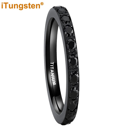 ITungsten 2/3/4mm Men Women Titanium Princess Cubic Zirconia CZ Inlay Ring Nice Eternity Engagement Wedding Band