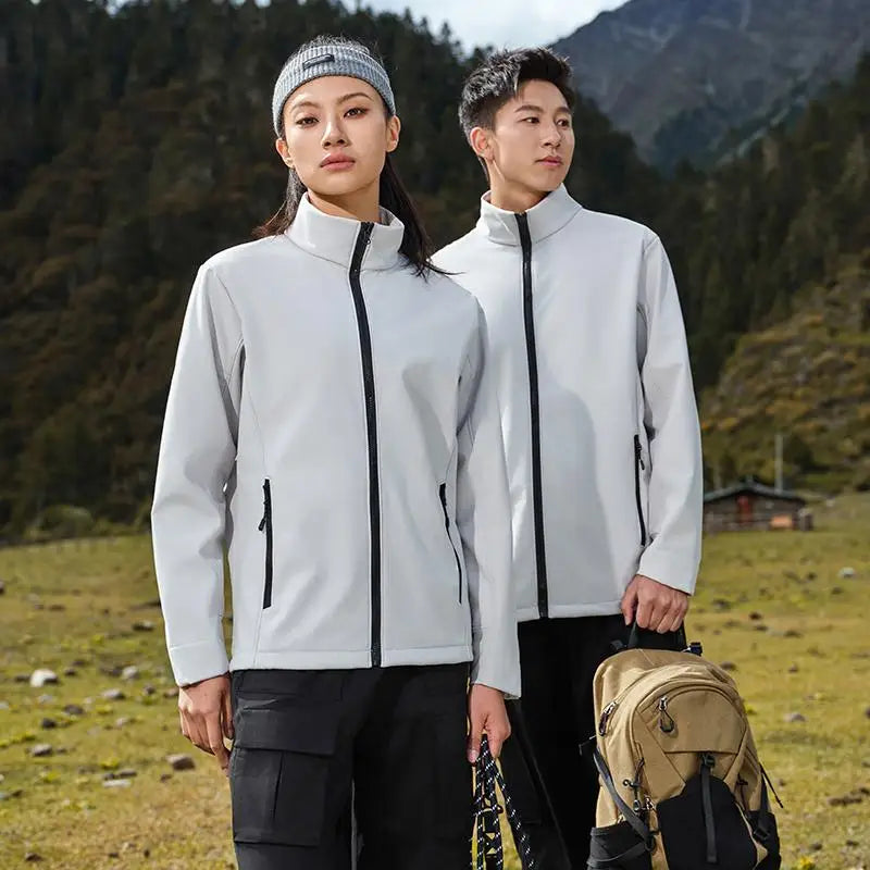 customized logo Men's Tactical Jackets Softshell Lightweight Coats with Pockets Water Resistant Outdoor Hiking couple top C2407