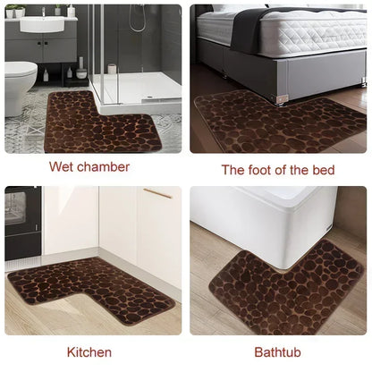 80x80cm New L-shaped Bath Mat Cobblestone Memory Foam Super Absorbent Non-Slip Corner Mat for Bathroom Shower Toilet Home Decor