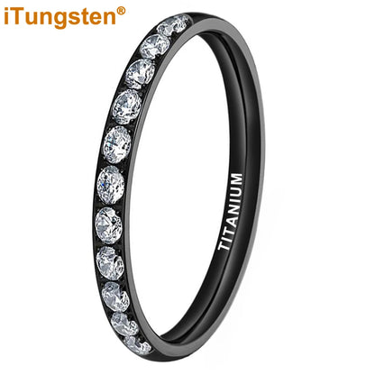 ITungsten 2/3/4mm Men Women Titanium Princess Cubic Zirconia CZ Inlay Ring Nice Eternity Engagement Wedding Band