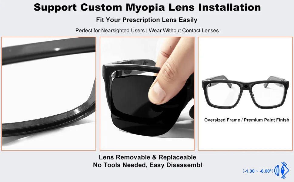 Intelligent AI Sunglasses HD with 800W Pixel Shooting and Camera for Recording Bluetooth Music Calling Outdoor Sports Shooting