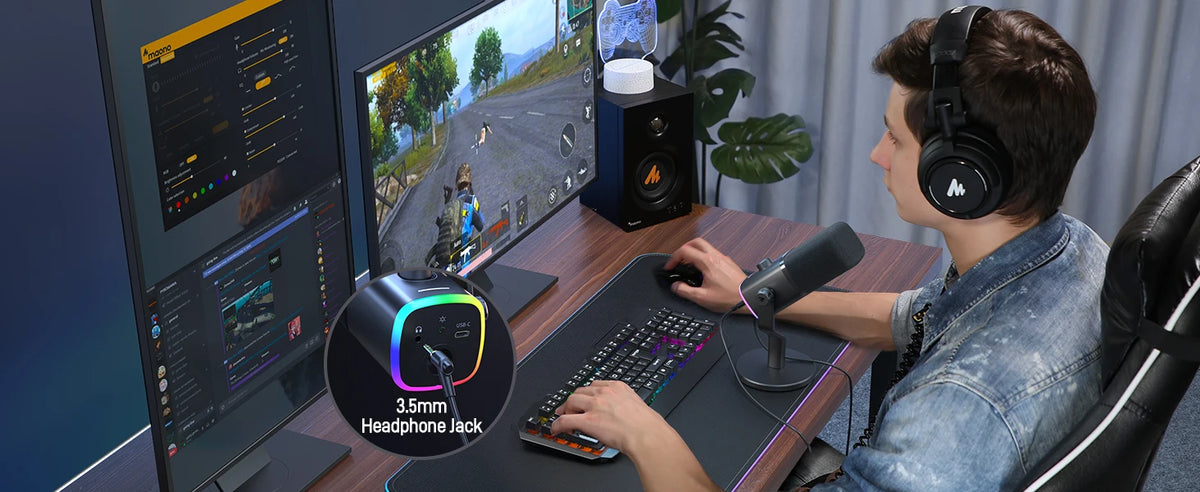 MAONO PD100X Dynamic Microphone. Software Noise Reduction Included. RGB Gaming Mic. Enhances Gaming Experience. Ideal for Record