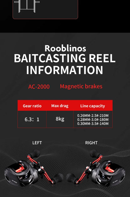 Rooblinos AC Baitcasting Reel Saltwater Freshwater Fishing Reels Max Drag 8KG Light Surf Cast Reel Baitcaster Reels