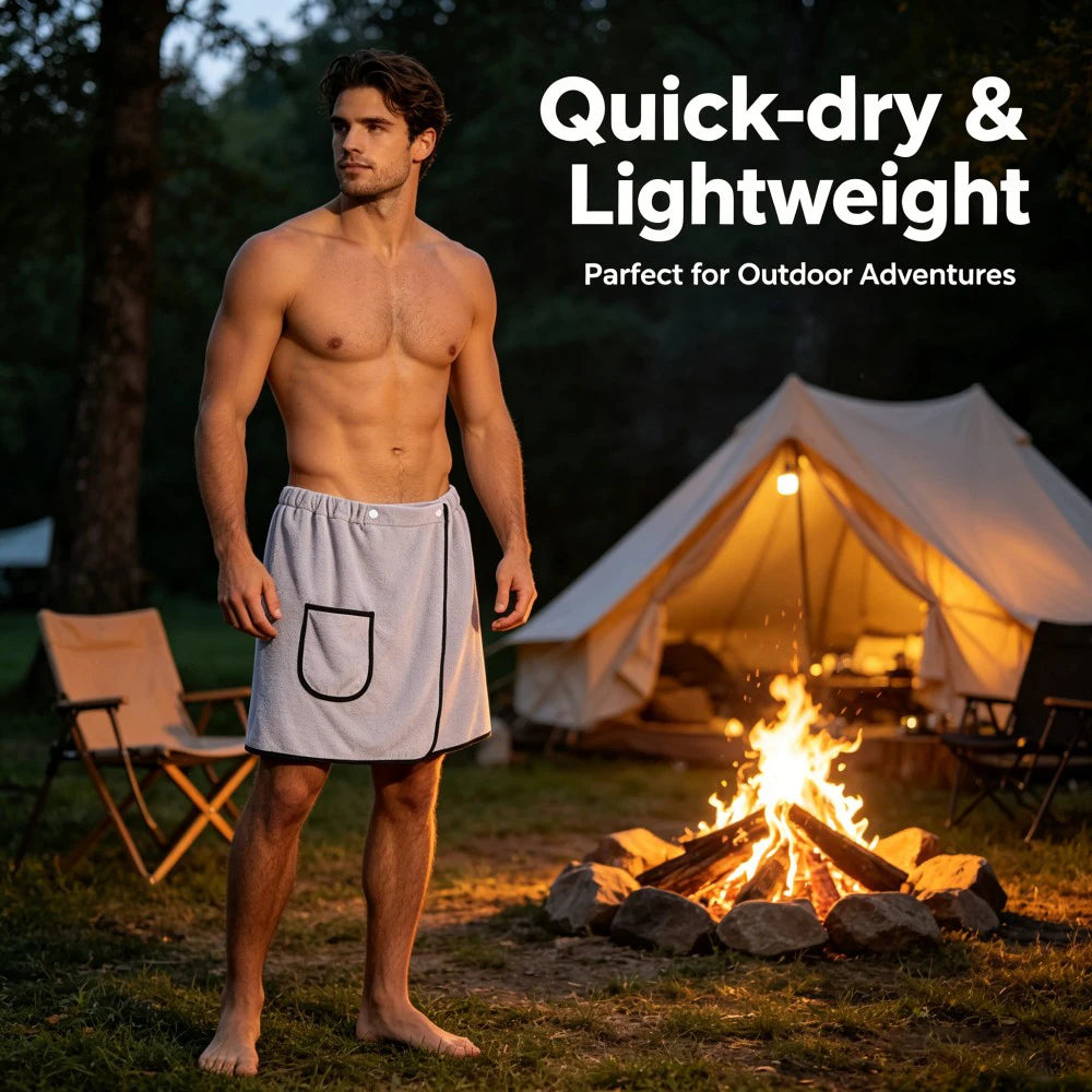 1Pcs Men's Quick Dry Bath Skirt 15.7x55.1in Sport Towel Wrap Adjustable Hands Free for Gym Swimming Sauna Changing Room Fitness