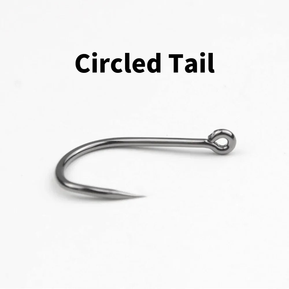50PCS Single Circle Offset Fishing Hooks – High Carbon Steel Barbed for Carp Fly Fishing & Sea Tackle