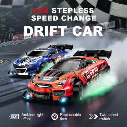 LKCOMO radiostyrd driftbil 1:24 med fyrhjulsdrift och LED-ljus