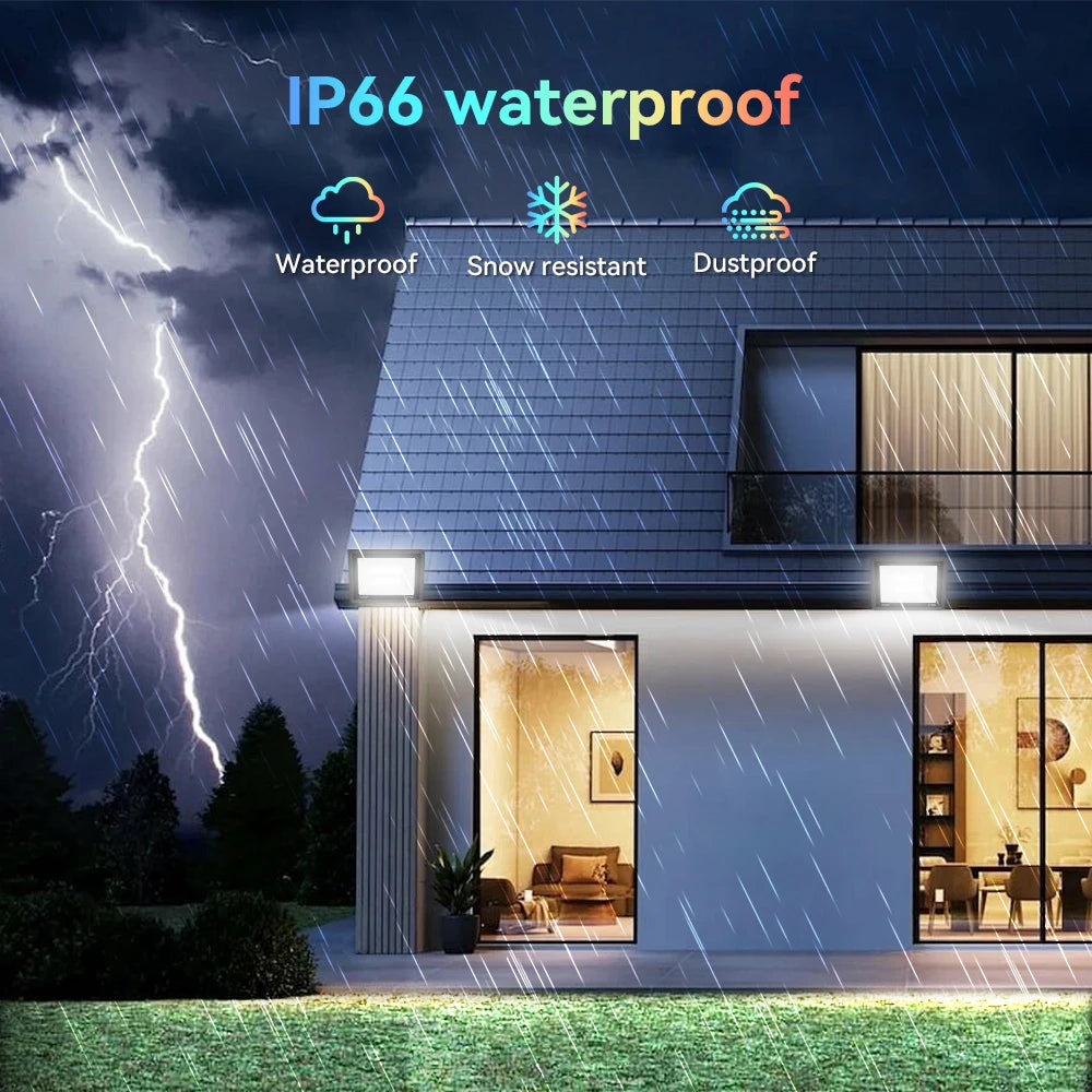 Tuya Smart RGB LED Strålkastare 100W – WiFi, App-styrd, RGB+CCT 3000–6000K, Vattentålig, EU-lager