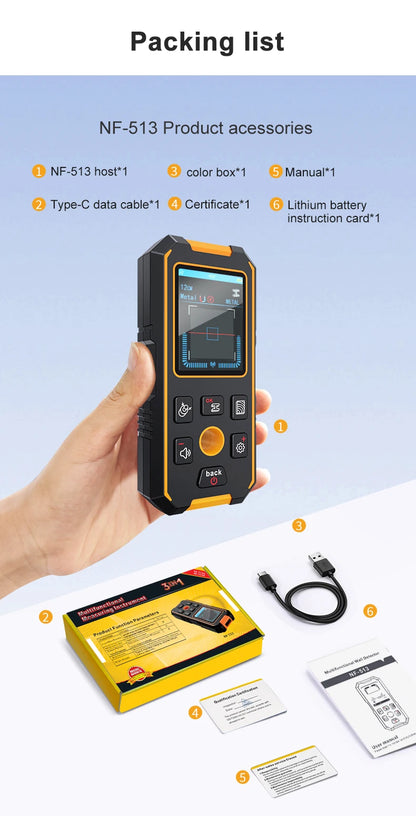 NOYAFA NF-513S Metal Detector Wall Scanner AC Live Cable Wires Metal Wood Stud Find with Positioning Hole Wall Detector