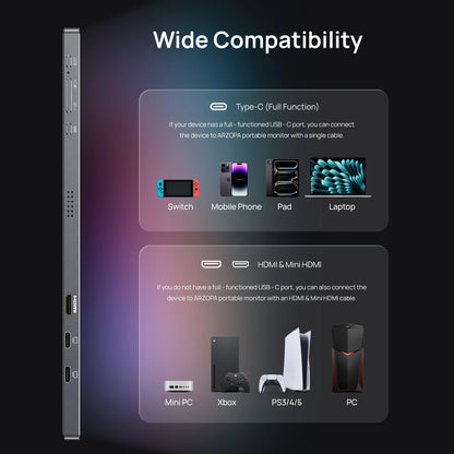 ARZOPA Z3FC Portabel Skärm 16,1" 180Hz 2,5K QHD – IPS 107% sRGB HDR10 Dubbla Högtalare Aluminium USB-C HDMI