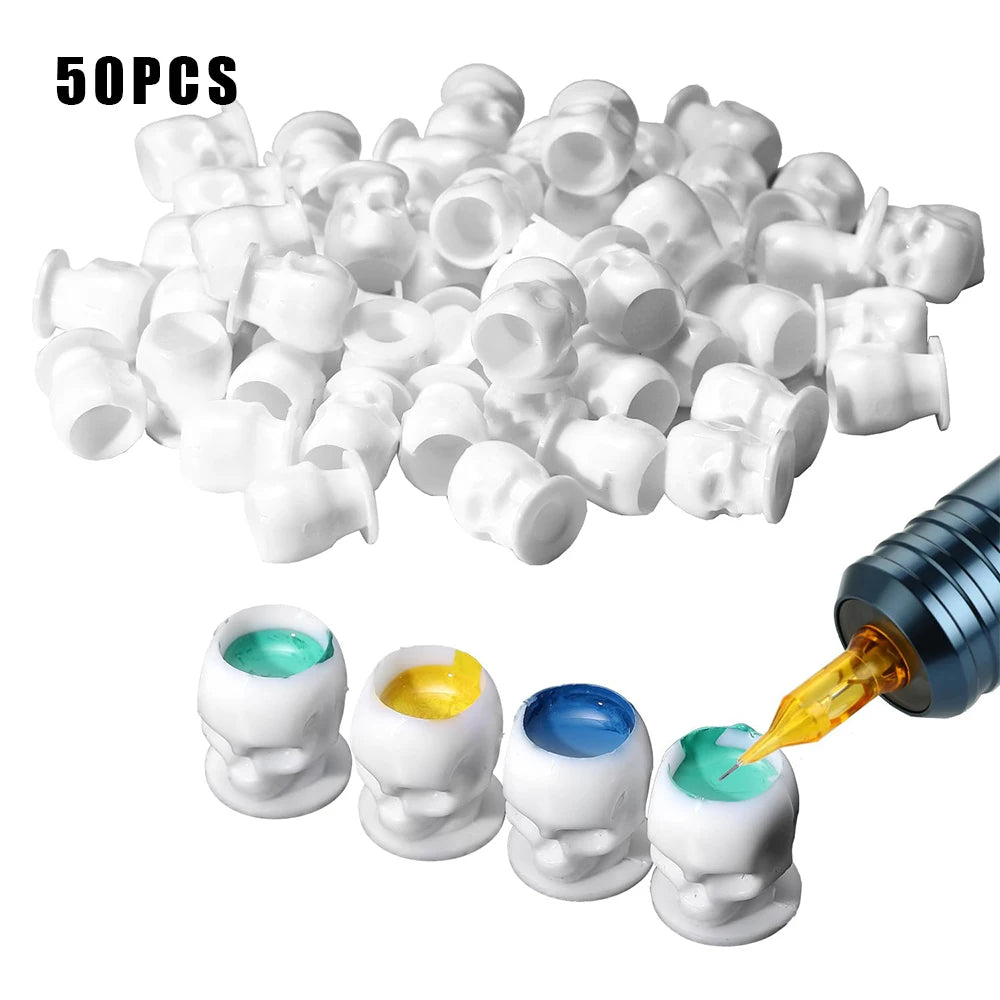 50/100/200pcs Plastic Disposable Tattoo Ink Cups With Base Pigment Clear Holder Container Cap Tattoo Accessory Permanent Makeup