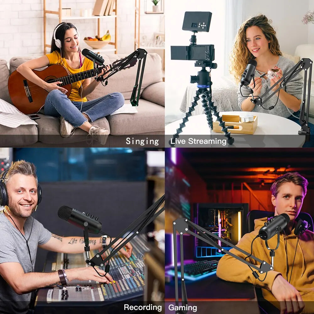 HAOMUREN USB-mikrofonset med bomarm för streaming