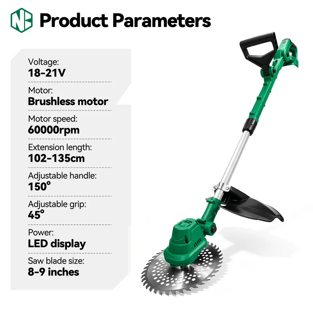 NEWBENY 3-i-1 Trådlös Borstlös Gräsklipparé Trimmer Såg 21V – Makita-kompatibel LED-display Förlängningsbar Trädgård 2026