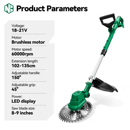 NEWBENY 3-i-1 Trådlös Borstlös Gräsklipparé Trimmer Såg 21V – Makita-kompatibel LED-display Förlängningsbar Trädgård 2026