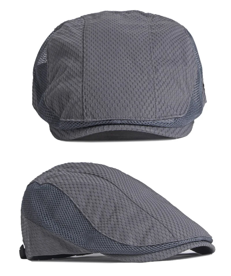 Summer Beret Hats for Man Forward Cap Women Hollow Mesh Breathable Flat Peaked Caps Fashionable Outdoor Cap Adjustable