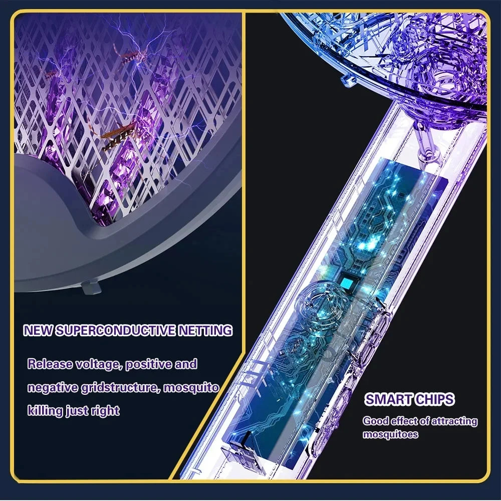 Upgraded 4 In 1 Electric Mosquito Killer Foldable Handheld Bug Zapper USB Rechargeable Fly Swatter With UV Light Trap Insect