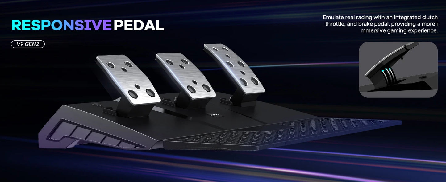 PXN V9 GEN2 Racing Wheel for PC/Xbox/PS4, 270°/900°, Hall 3-Pedal Set, H-Shifter, Dual Paddles, RGB, App