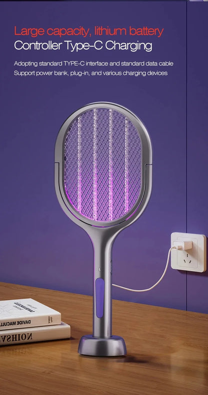 Telescopic Electric Mosquito Swatter & UV Trap Lamp, Extendable 109cm, Safe Physical Killer, Rechargeable, Wall Mount No Gap