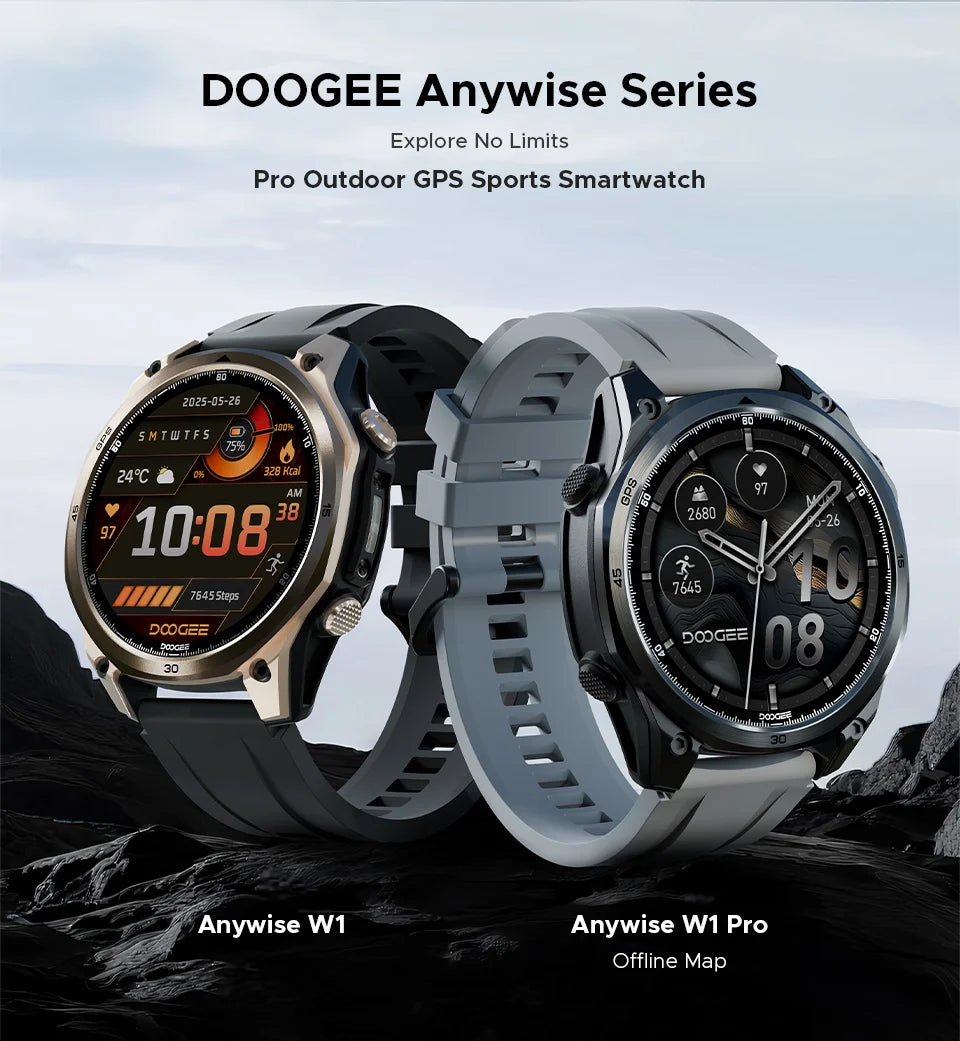 DOOGEE ANYWISE W1 PRO Smartwatch 1.43'' 5ATM Water Resistance 178 Sports Modes Health Monitoring Geomagnetic Sensor Offline Maps