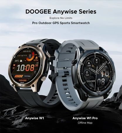 DOOGEE ANYWISE W1 PRO Smartwatch 1.43'' 5ATM Water Resistance 178 Sports Modes Health Monitoring Geomagnetic Sensor Offline Maps