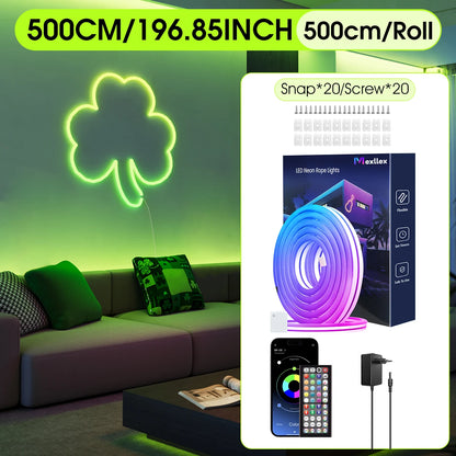 Flexibel LED Neon-slinga – RGB, IP65, App & Fjärr, Musiksynk, 24V, EU-kontakt, 5–30M