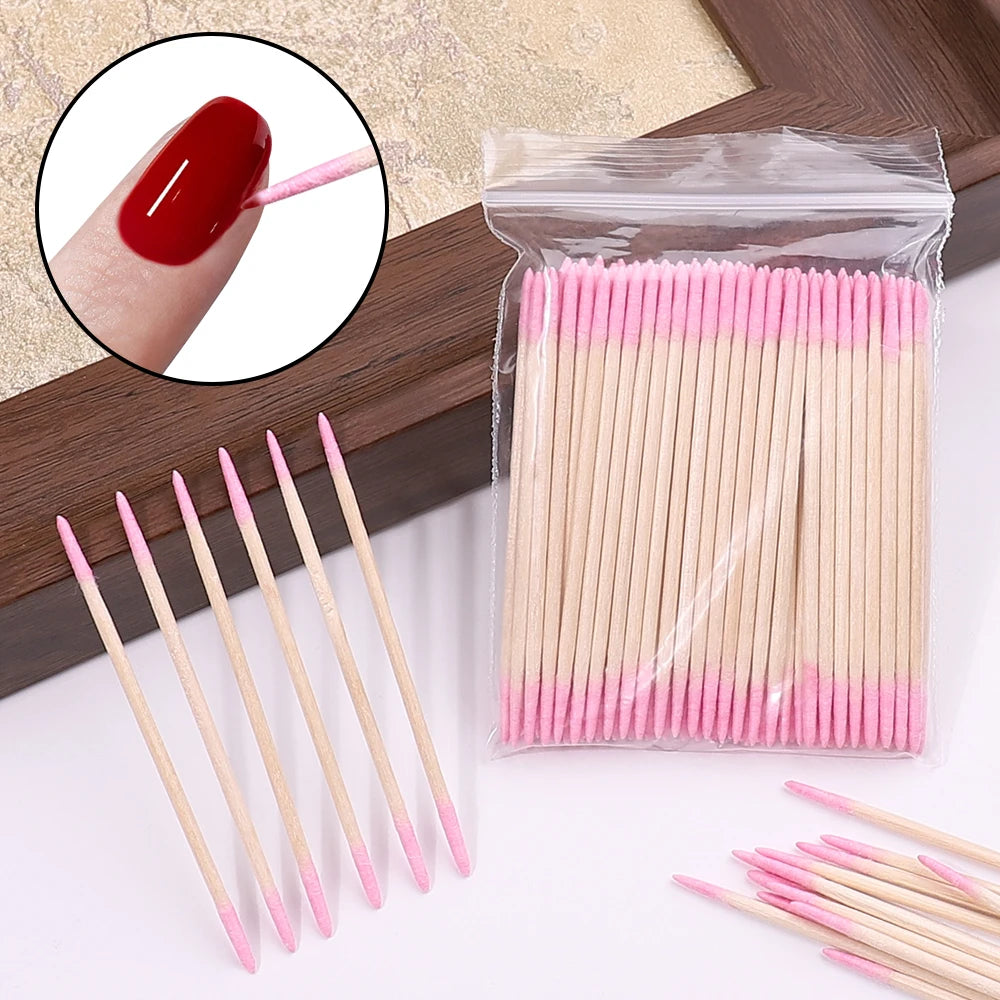 1/2/5/10PCS Nails Disposable Wood Cotton Swab Double Head Clean Sticks Manicure Cuticle Pusher Nail Polish Remover Art Tool