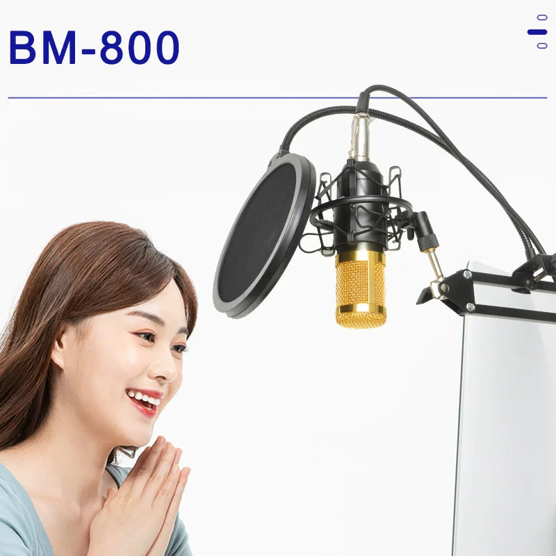 Freeboss BM-800 Kondensatormikrofon-kit med arm och stöttålig fäste för dator