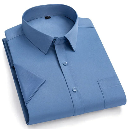 2024 NEW IN Summer Men's Shirt Non-Ironing Anti-Wrinkle Business Casual Solid Color Elastic Smooth Short Sleeves Work Social