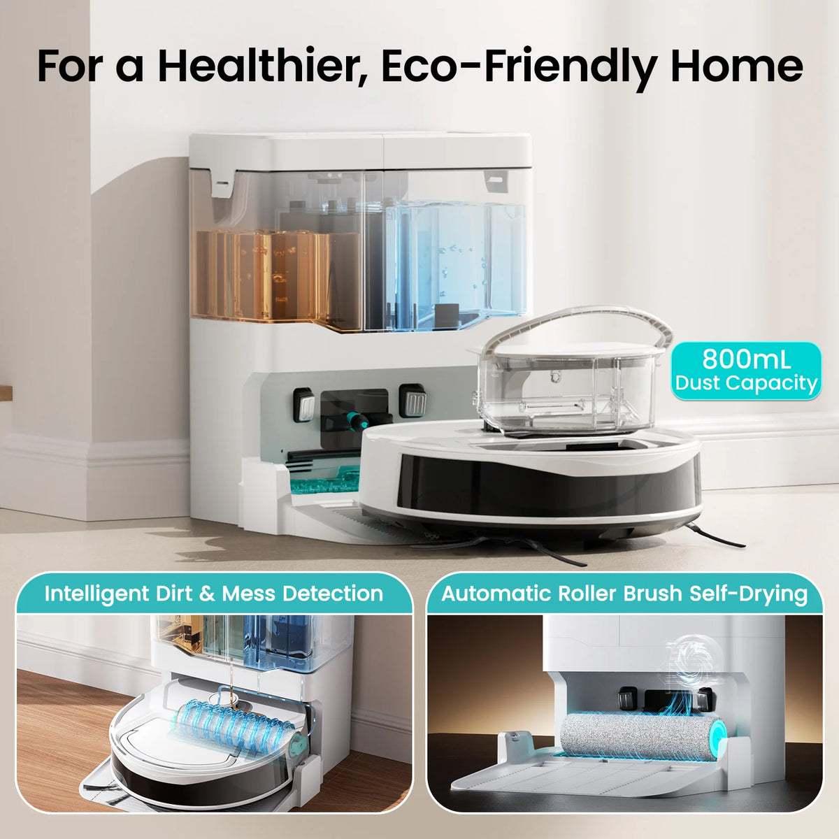Lefant M265 Robot Vacuum Cleaner and Mop, 20,000Pa Suction, 800ml Dustbin, 28cm Mini Roller Robot Vacuum with Instant Automatic Cleaning, 5G WiFi/APP/Alexa