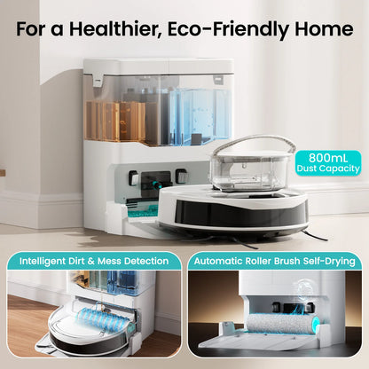 Lefant M265 Robot Vacuum Cleaner and Mop, 20,000Pa Suction, 800ml Dustbin, 28cm Mini Roller Robot Vacuum with Instant Automatic Cleaning, 5G WiFi/APP/Alexa