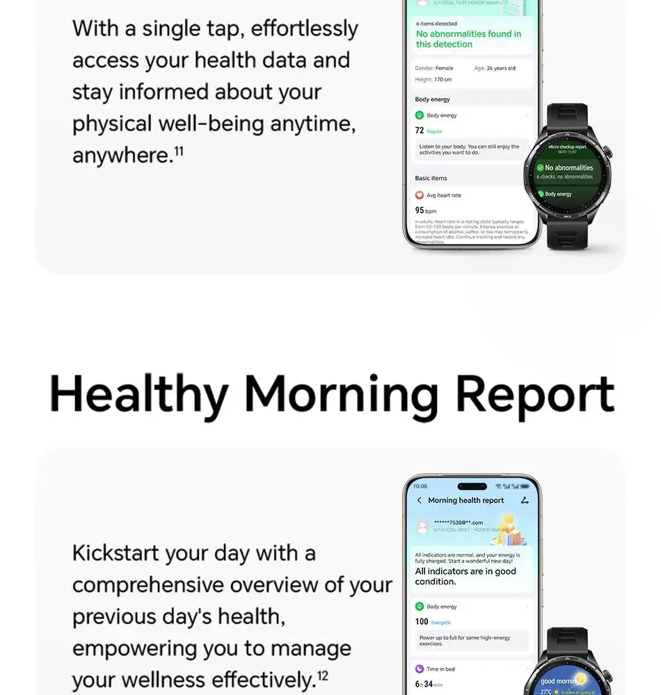 Honor Watch 6 new Smartwatch 1.46" AMOLED Up to 35 days battery life Over 120 training and health modes 5ATM waterproof, IP69 protection, Bluetooth 5.4